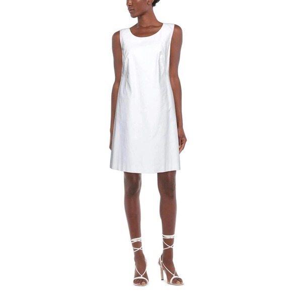 NEW Peserico Scoop Neck Midi Dress Natural Beige Women's Size 48 Made In Italy
